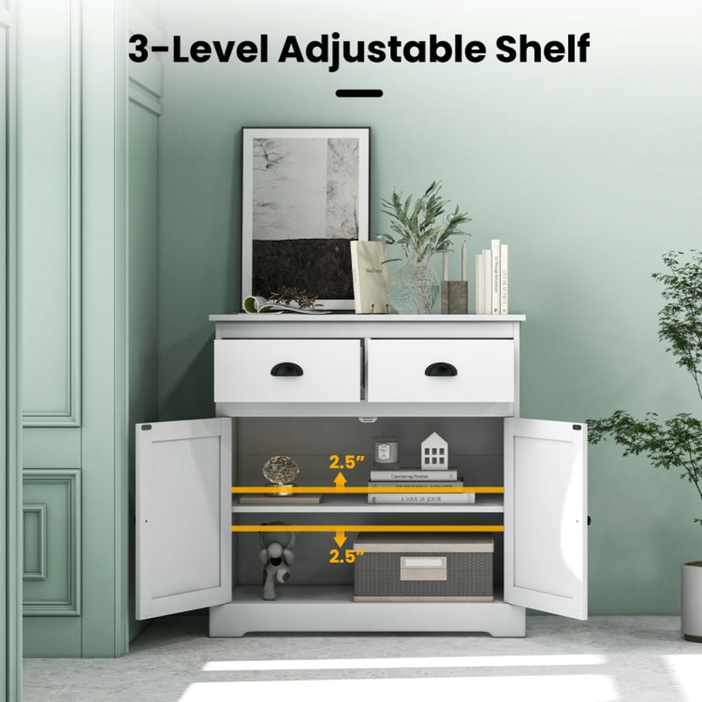 Finihen Kitchen Storage Cabinet, Buffet Sideboard, Kitchen Buffet Storage Cabinet with 2 Doors and 2 Storage Drawers, for Dining Room, Kitchen, Living Room, White Finihen Kitchen Storage Cabinet, Buffet Sideboard, Kitchen Buffet Storage Cabinet with 2 Doors and 2 Storage Drawers, for Dining Room, Kitchen, Living Room, White