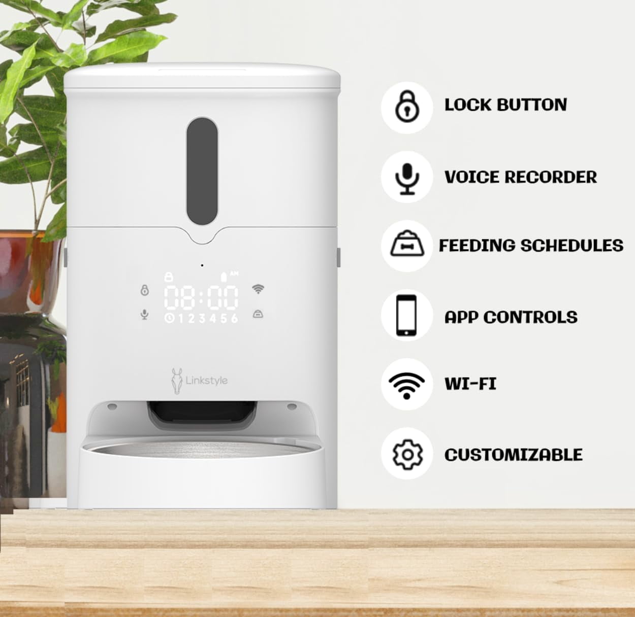 LINKSTYLE BRYN Automatic Cat Feeder with Camera, Smart WiFi Pet Feeder App Control, 2K Indoor Security Camera with Motion Tracking, Two-Way Audio Night Vision, Dog Cat Food Dispenser Bundle