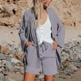 thumbnail image 4 of Kvture Women Shorts Summer Casual Womens Bermuda Shorts Knee Length High Waisted Drawstring Lounge Wear Gray S, 4 of 7