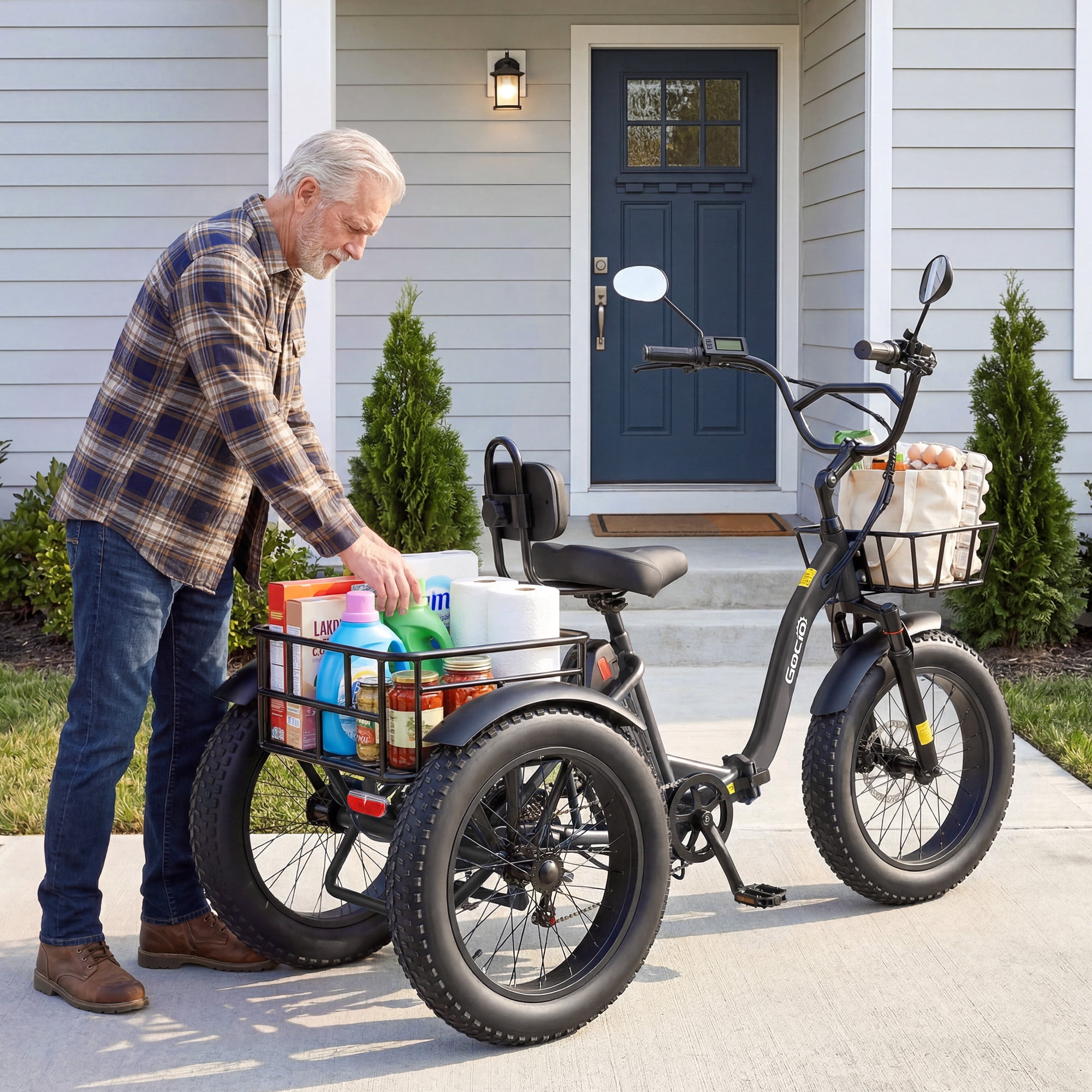 Gocio Peak 1000W Electric Tricycle, 20" x 4.0 Fat Tire Foldable Electric Tricycle, 48V 18AH Large-Capacity Battery E Trikes,7 Speed 3-Wheel Electric Bike for Adults UL2849 Certified
