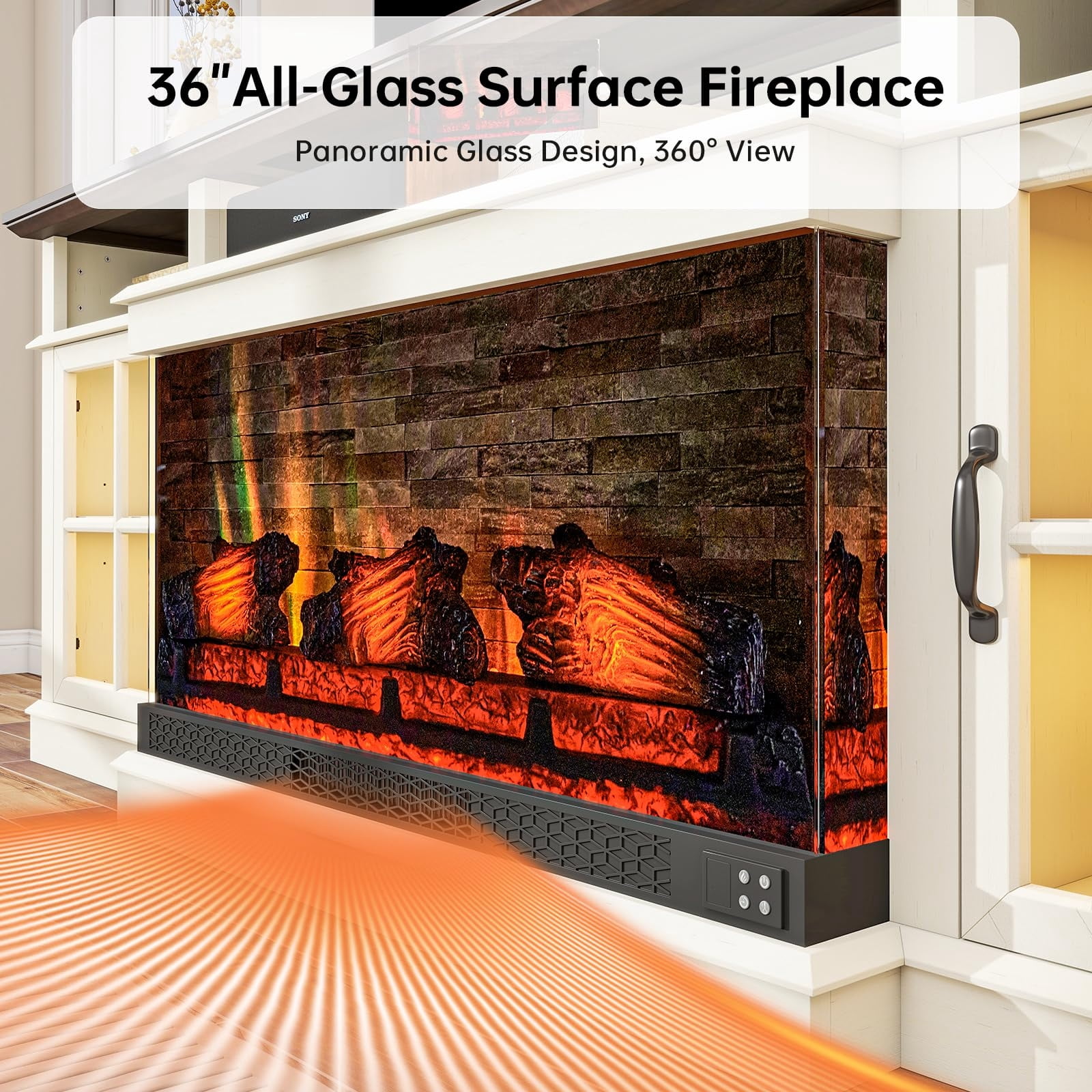 Sonegra 36 Inch Fireplace TV Stand with LED Light, Entertainment Center with 3-Sided Glass Fireplace for TVs up to 80", TV Console, White