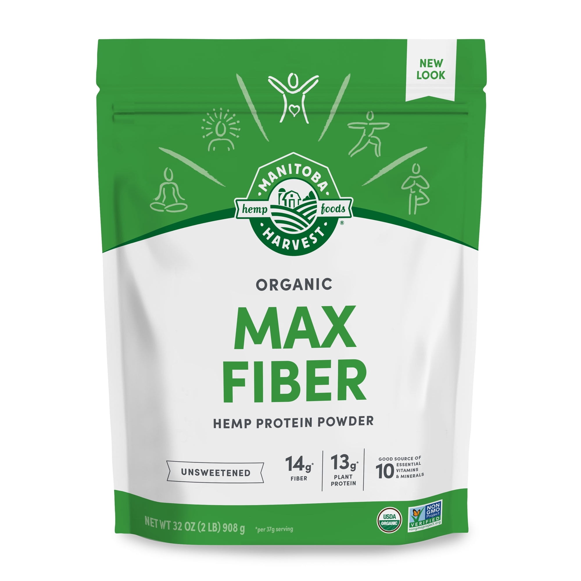 Manitoba Harvest Max Fiber Organic Protein Powder, Hemp Protein Powder Unsweetened, 32 oz, 2 lb