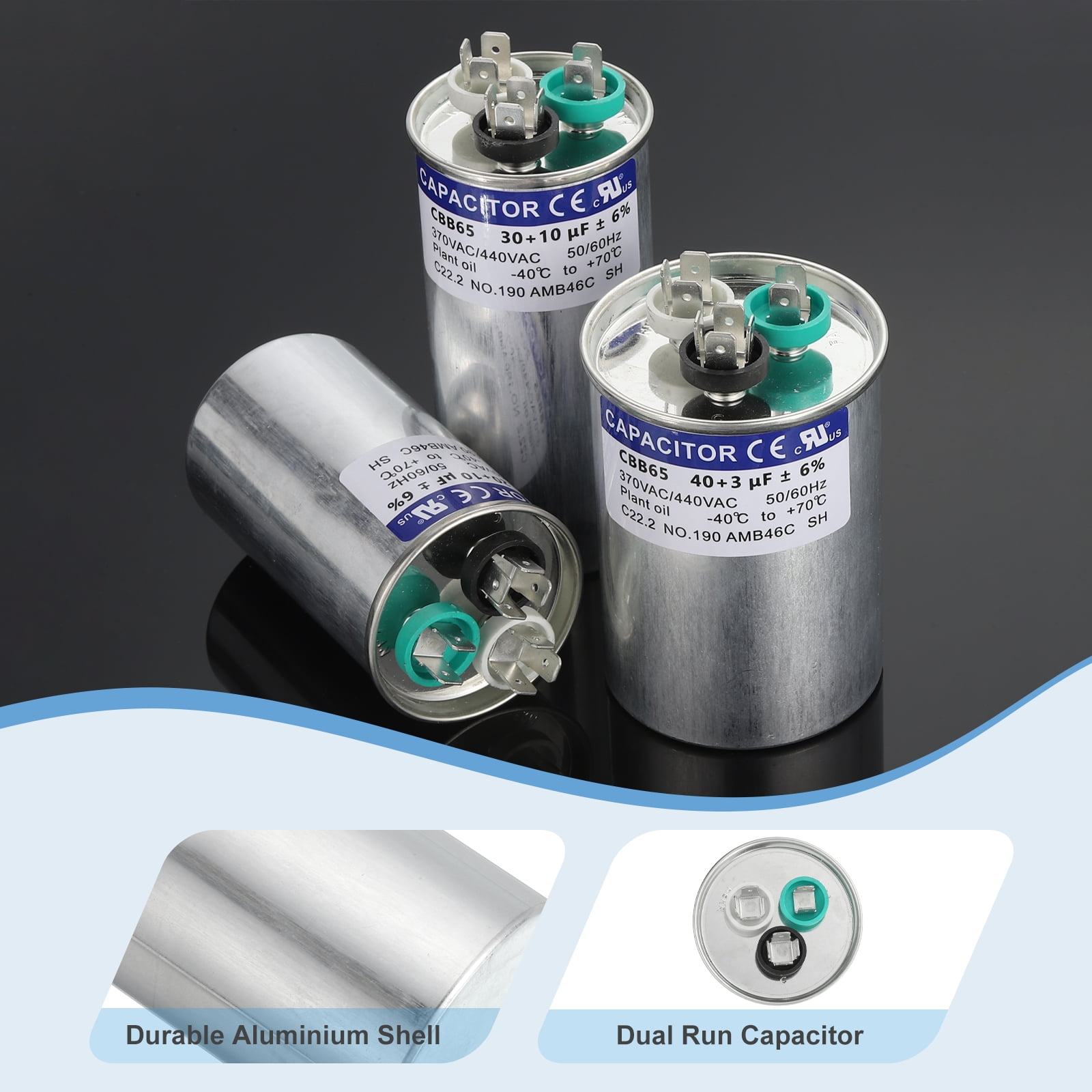 Uxcell CBB65 Capacitor, 50+12.5uF 370-440 VAC 50/60Hz Aluminium CBB65 Air Conditioner Motor Starting Round Capacitor for HVAC Systems, Air Conditioner, Heat Pump