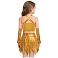 thumbnail image 2 of inlzdz Girls Sequin 3 Piece Dance Outfits Halter Crop Top with Skirt Gloves Set Jazz Latin Ballroom Dancewear Gold 6, 2 of 6