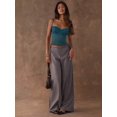 thumbnail image 6 of Teal Blue Lace Trim Spaghetti Strap Fitted Cropped Tank Top For Women, 6 of 8