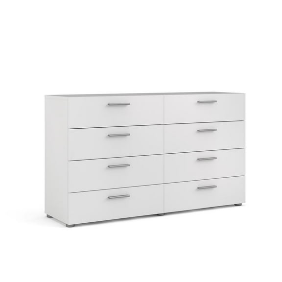 FurniFact Sleek White Double Dresser with Eight Spacious Drawers for Bedroom Storage
