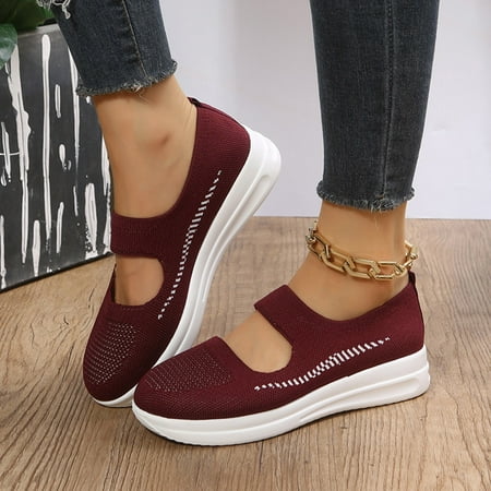 

NEGJ Fashion Autumn Women Sports Shoes Fly Woven Mesh Breathable Slip On Comfortable Flat Bottom Lightweight Solid Color
