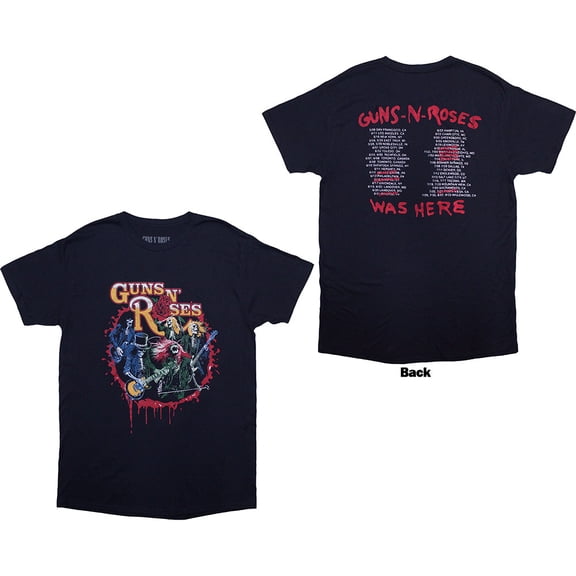 Guns N' Roses Unisex T-Shirt Was Here (Navy Blue) (Back Print)