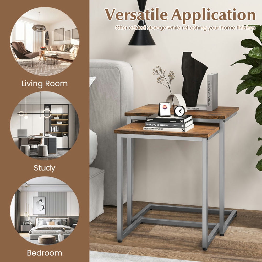 Finihen End Table, Stackable End Table, 3 Pieces Multifunctional Coffee End Table Set, Sofa Side Table, Bed Side Table, for Living Room, Bedroom, Rustic Brown Finihen End Table, Stackable End Table, 3 Pieces Multifunctional Coffee End Table Set, Sofa Side Table, Bed Side Table, for Living Room, Bedroom, Rustic Brown