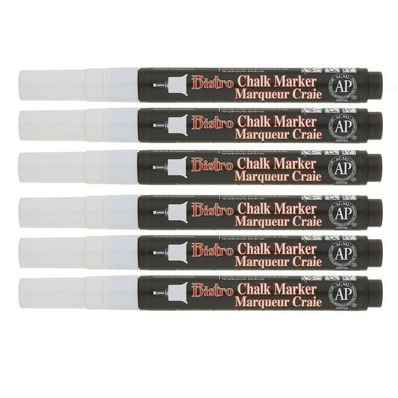 Marvy Uchida Bistro Chalk Markers Extra Fine Tip White Pack of 6 (UCH485C0-6)