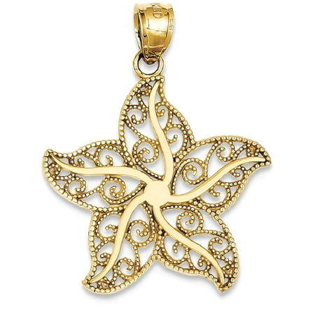 Gold Starfish Charm - ICE CARATS 14kt Yellow Gold Filigree Starfish Pendant Charm Necklace Flower Gardening Fine Jewelry Ideal Gifts For Women Gift Set From Heart