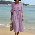 thumbnail image 2 of YuXingFu Summer Dresses for Women 2026 Maxi Crew Neck Plus Size Womens Dress 3/4 Sleeve Solid Color Long Casual Summer Purple XL, 2 of 6