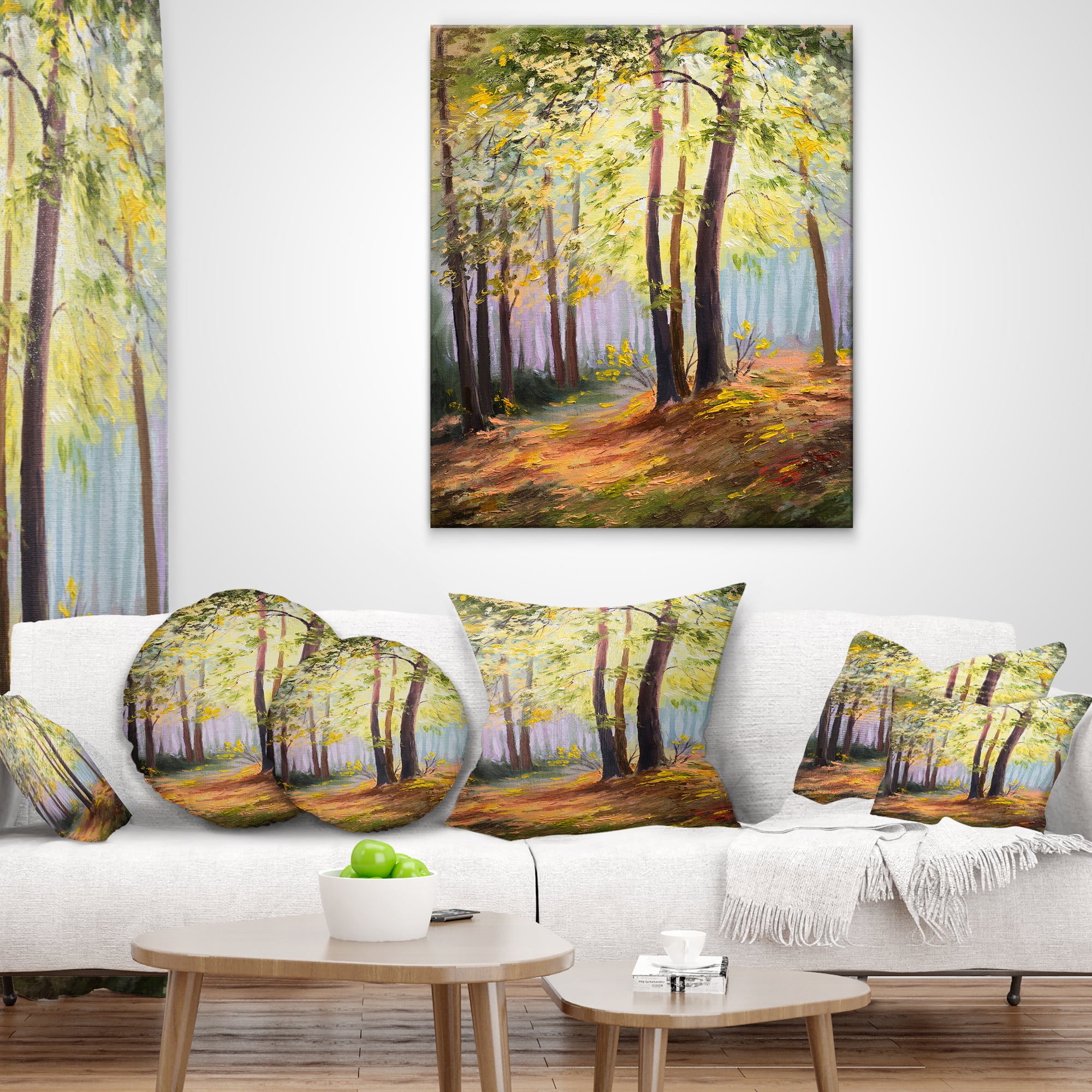 Designart Spring Forest with Sunlight - Landscape Printed Throw Pillow - 12x20