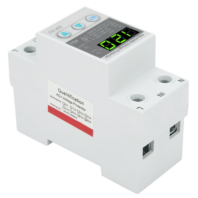 Protecteur d'Interrupteur de Tension Réglable SVP912, Protecteur de Courant 120 Vc, Surtension et sous-Tension Réglables, Protection avec Affichage de la Tension pour Installation sur Rail DIN