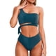 thumbnail image 1 of Traje de baño de dos piezas con lazo de Bikini de cintura alta y un hombro para mujer, traje de baño de bikini sexy de cintura alta para mujer, 1 of 8