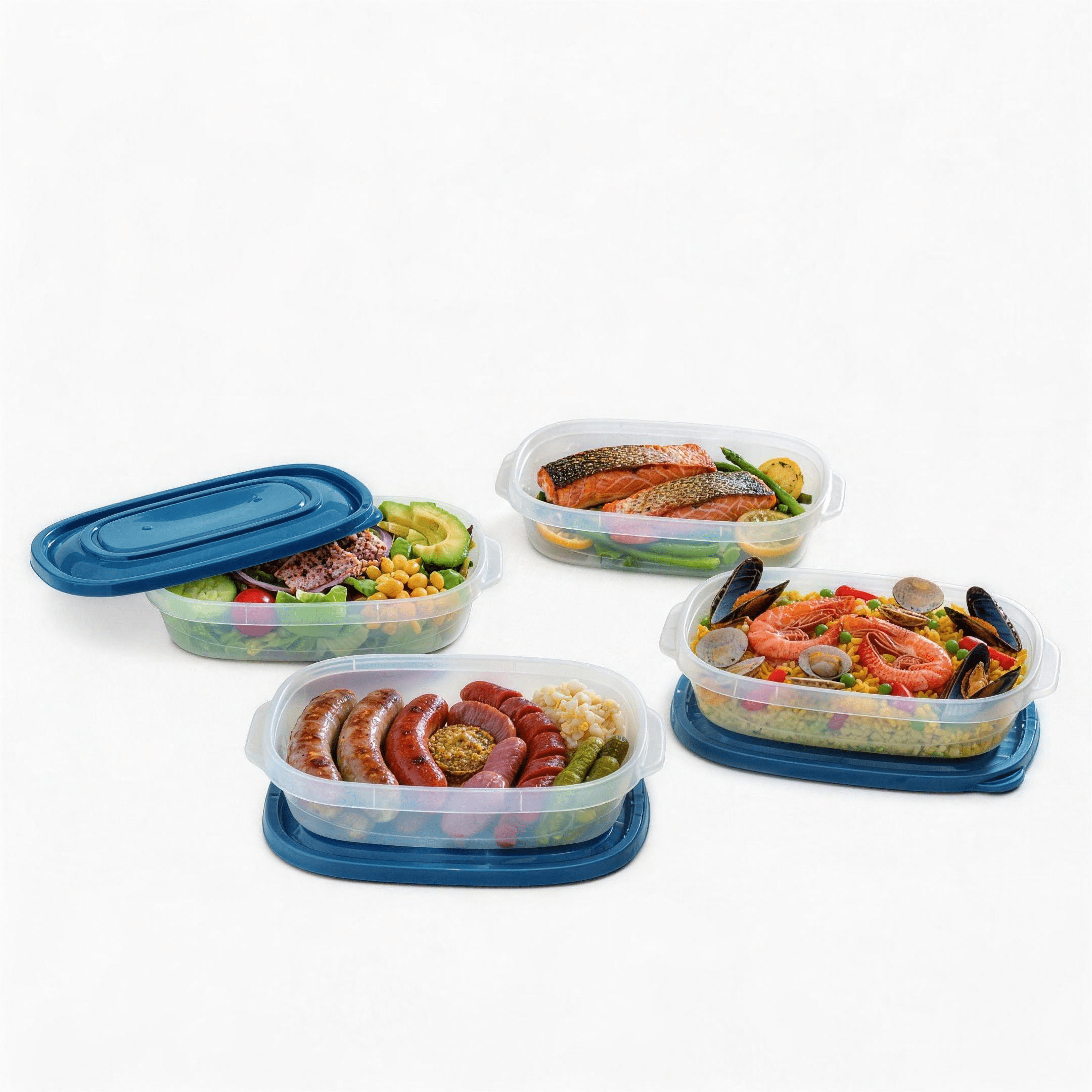 (4 pack) Mainstays Semi Durable Rectangle 4cup Plastic Food Storage Container 4 Pack, Made for Family Meals and Easy Serving, along with being the perfect size for your Lunch Bag