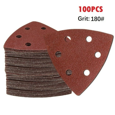

100 Pcs 180# Triangular Sanding Disc 90mm 6 Hole Hook and Loop Sandpaper Tools