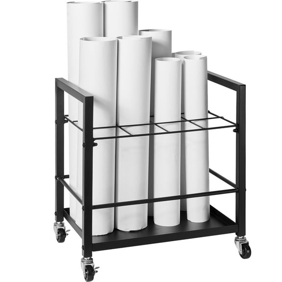 12-Slot Mobile Blueprint Storage Rack - Rolling File Holder for Architectural Drawings, Office Organization