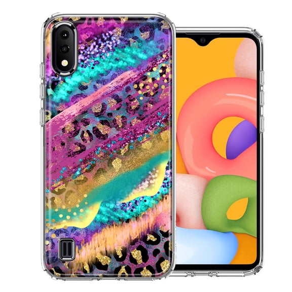 MUNDAZE for Samsung Galaxy A01 Leopard Paint Colorful Beautiful Abstract Milkyway Double Layer Phone Case Cover