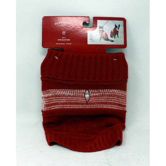 Wondershop Knitted Warm Solid Red/White Strip XS Pet Sweater 1 Count