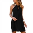 thumbnail image 2 of Vestido Halter de Crochet con Hombros Descubiertos para Mujer, Sin Mangas, con Cuello Halter Metálico y Mangas de Encaje Recortadas Negro L, 2 of 7