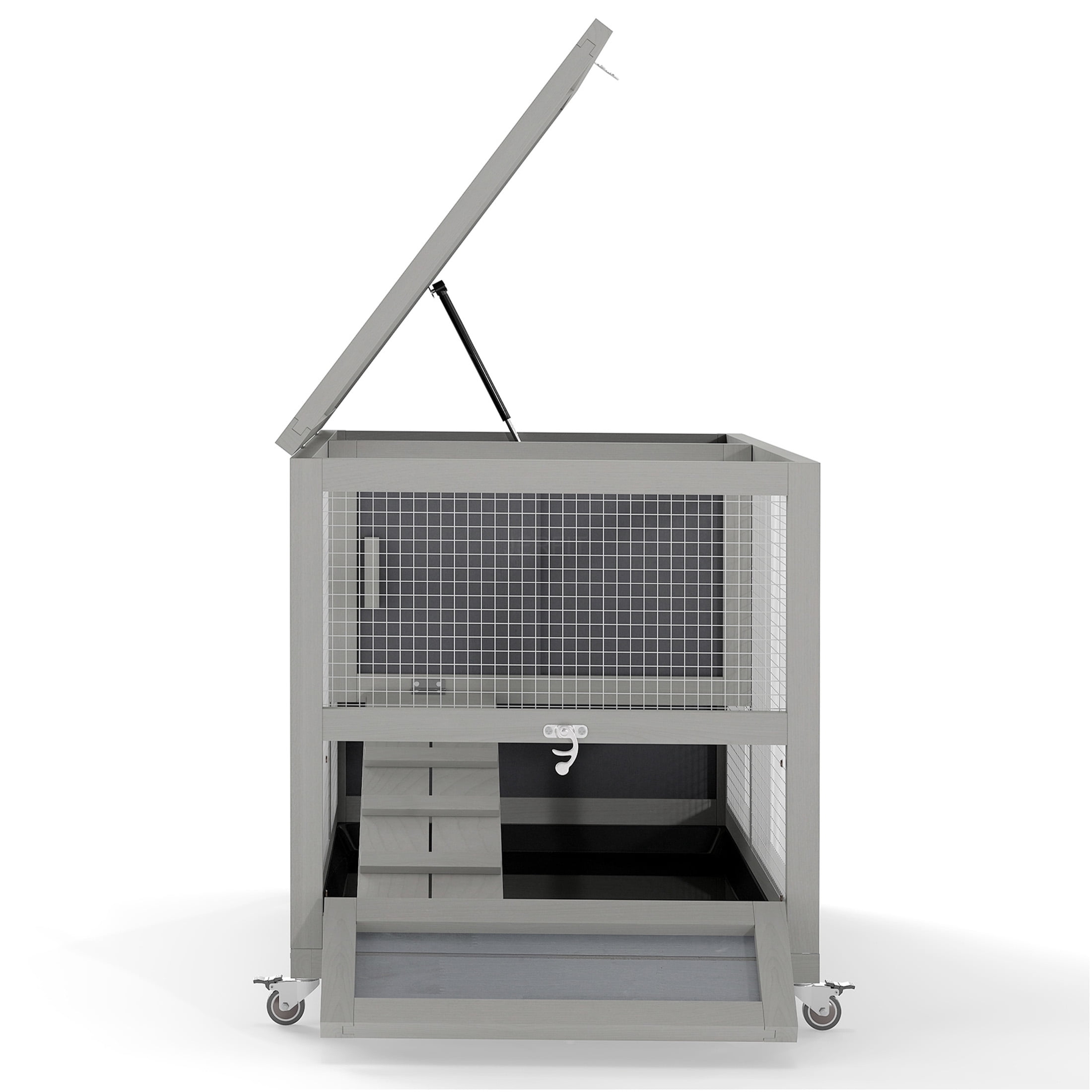 JERFIT 2-Story Rabbit Hutch with Wheels, Outdoor Indoor Wooden Bunny Cage with Removable Tray, Openable Roof & Ramp, Chew-Proof Gray Pet House for Rabbits, Guinea Pigs, Small Animals