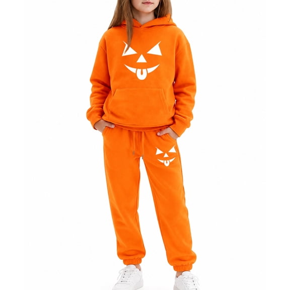 BOOMNY Halloween Boys 2 Peice Sweatsuits Hallowmas Pumpkin Face Graphic Long Sleeve Hoodies Sweatpants Outfits for Kids Comfy Clothing Set