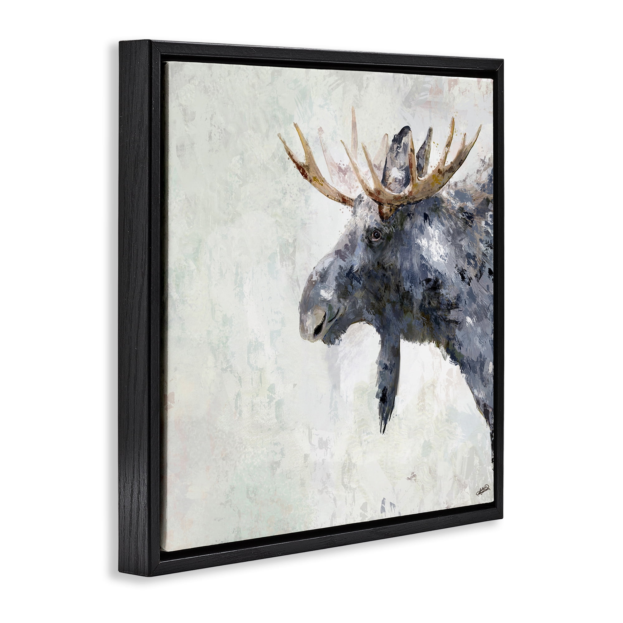 Stupell Industries Rustic Moose View Animals & Insects Painting Black Floater Framed Canvas Art Print Wall Art, 25 x 25