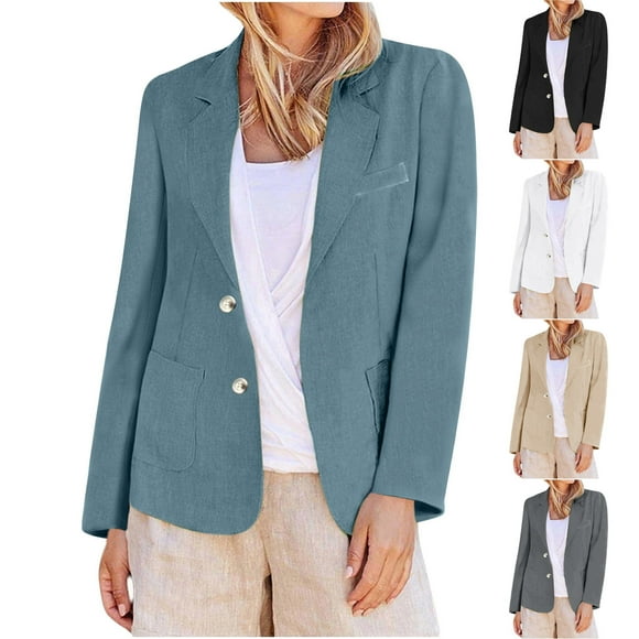 Dazajoo Plus Size Womens Linen Blazer Button Down Long Sleeve Suit Jackets Dressy Casual Lightweight Business Blazers with Pockets,White,XXXL