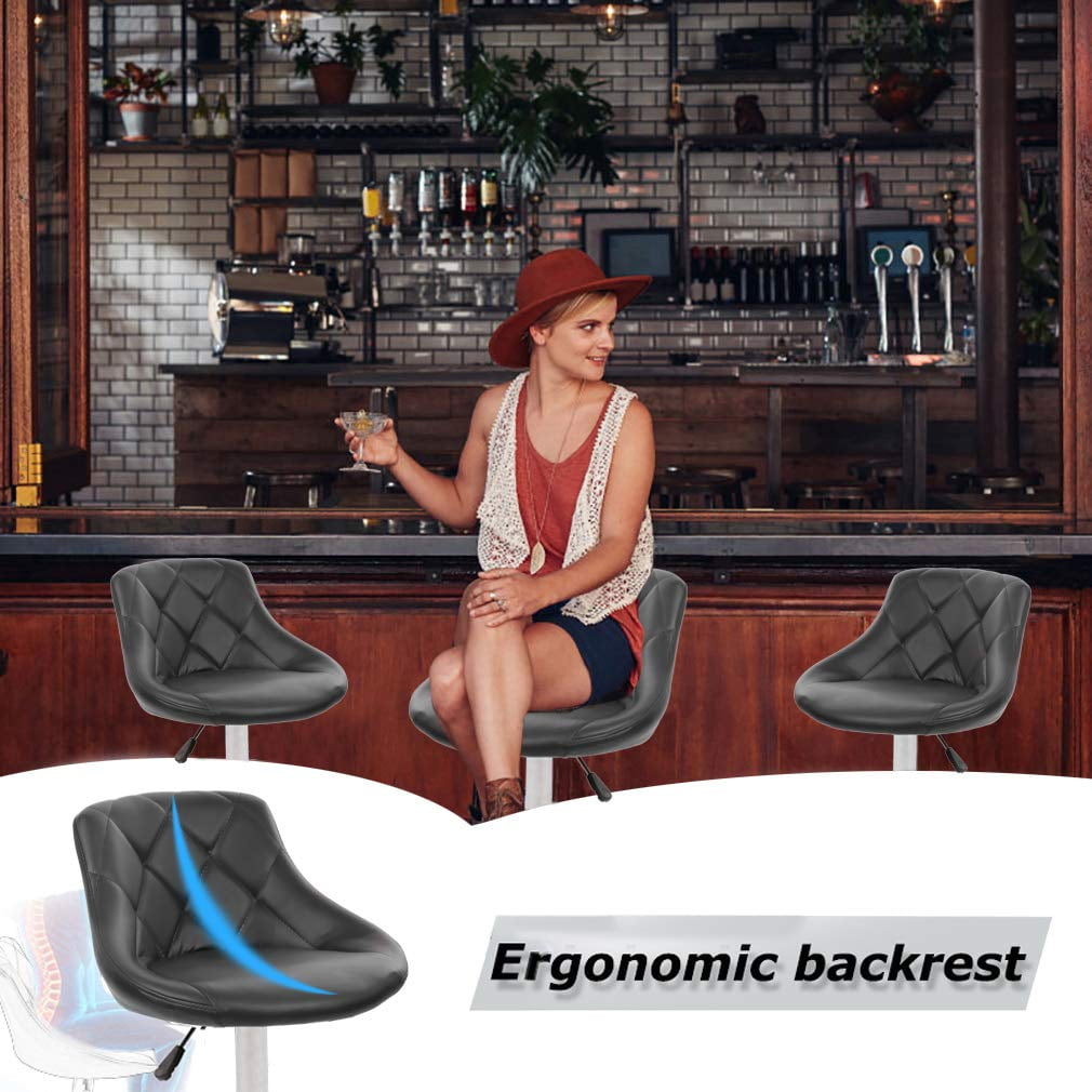 FDW Bar Stool with Adjustable Height, Black, Set of 2