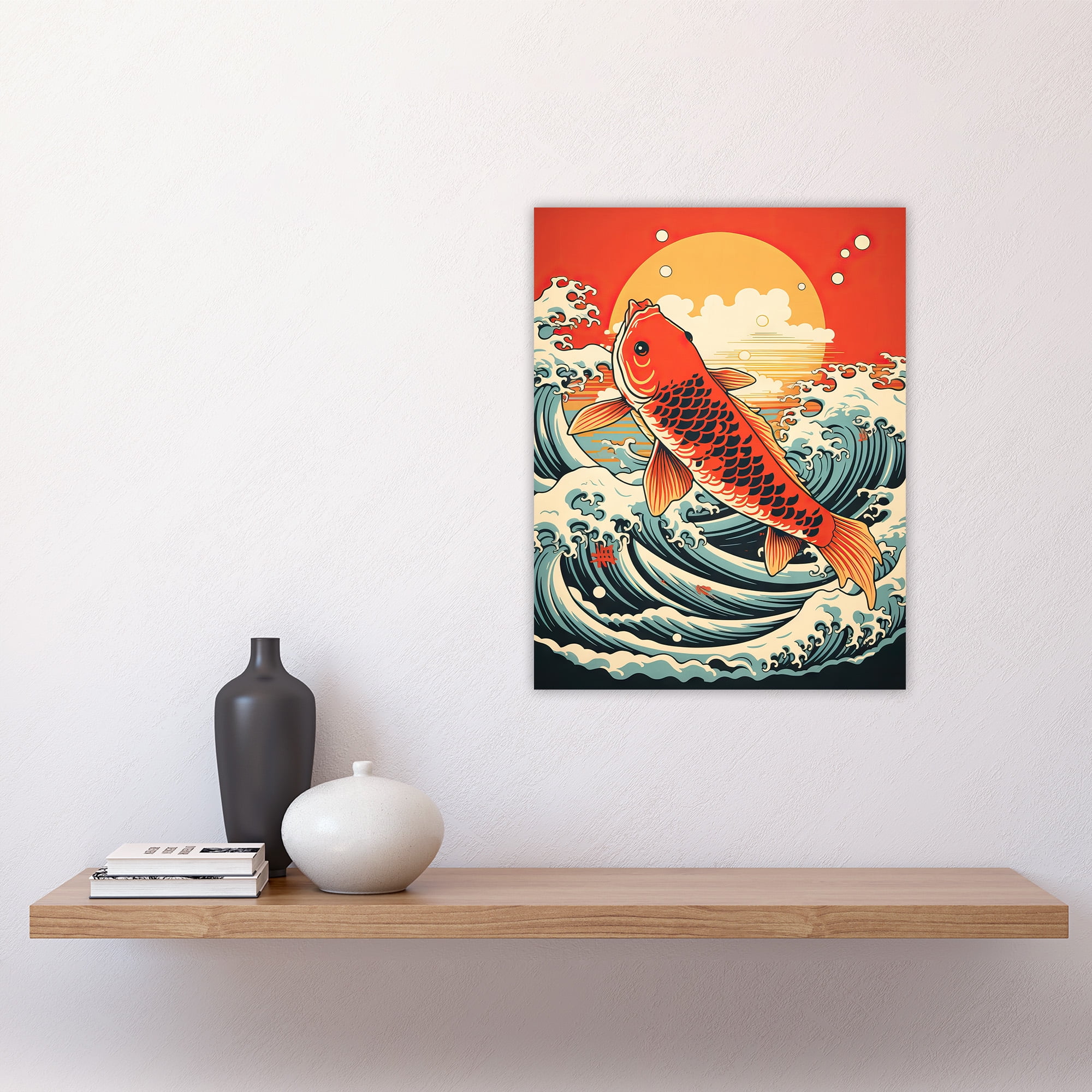 Japanese Koi Carp Fish Leaping From The Sea At Sunset Great Wave