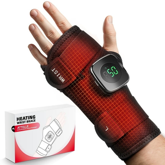Heated Wrist Brace with Magnetic Detachable for Carpal Tunnel,  Rechargeable Wrist Heating Pad Wrap for Hands, Support Wrist Warmers, Smart Control, 3 Heat Settings for Computer Work, Left