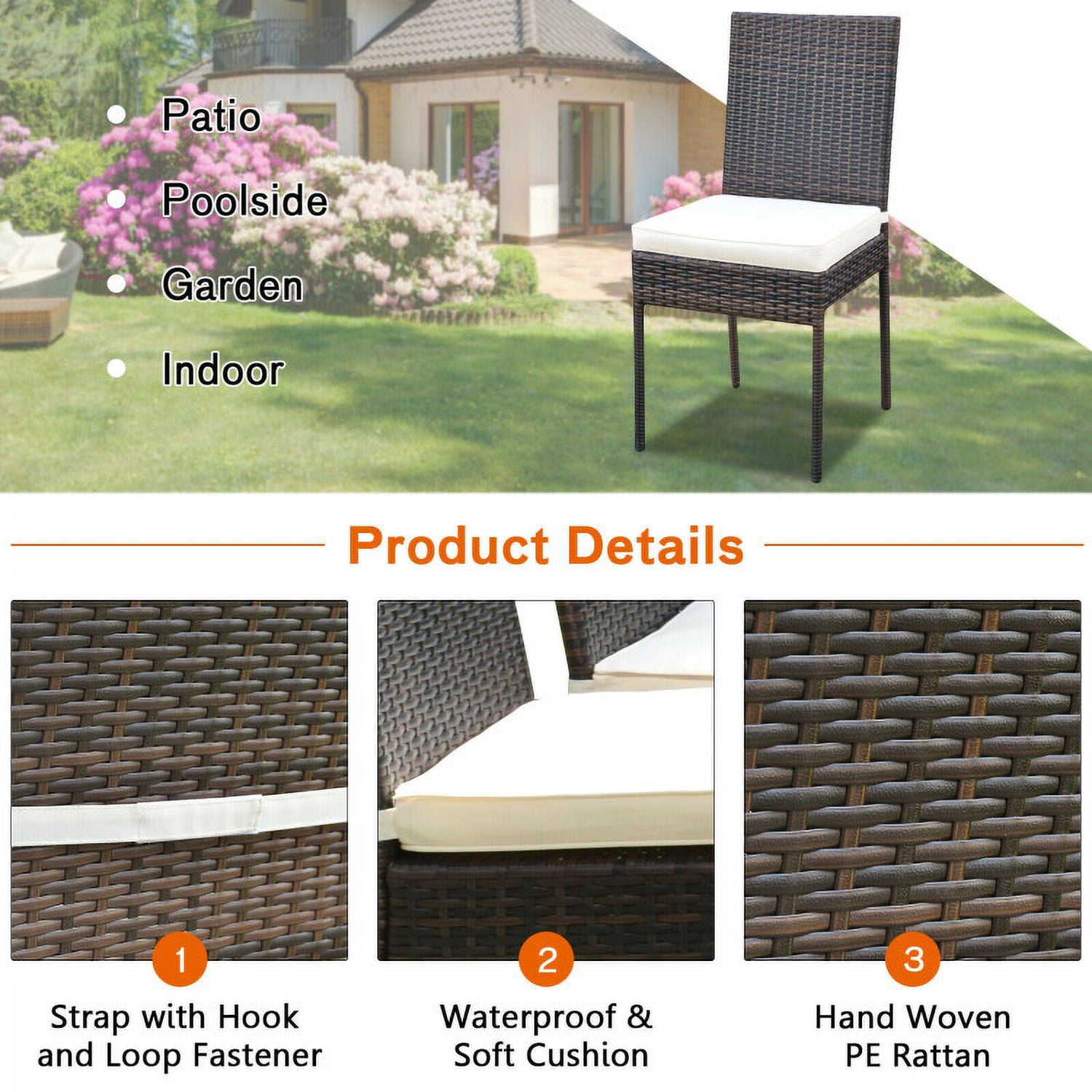 Aimee Lii 5 Pieces Rattan Dining Set Glass Table High Back Chair, Outdoor Patio Furniture