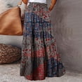 thumbnail image 4 of Women Patchwork Floral Print Maxi Skirt High Waist Bohemian Style A Line Long Skirt with Elastic Waistband for Casual Daily Wear Blue M, 4 of 4