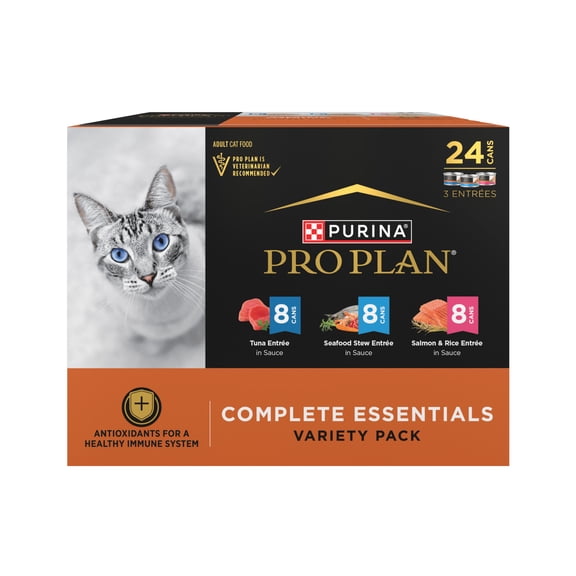 Purina Pro Plan Complete Essentials Seafood Favorites High Protein Wet Cat Food Variety Pack 3 oz. Count of 24