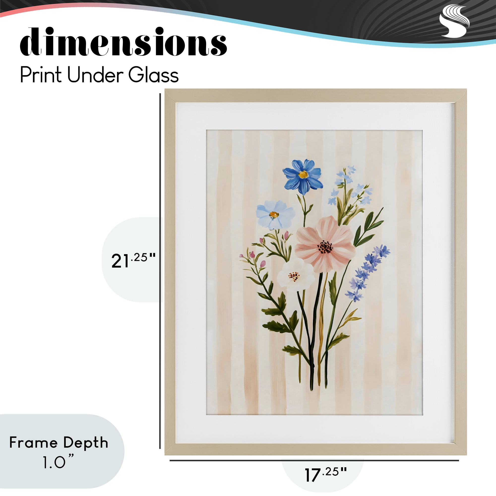 Stupell Industries Cream Stripe Florals Birch Framed Print Under Glass, design by The Prints Vibe