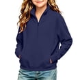 thumbnail image 4 of Girls Quarter Zip Sweatshirt Turtleneck Long Sleeve Casual Fashion Kids Pullover Tops Navy 11-12 Years, 4 of 6
