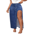 thumbnail image 2 of LYMAYTER S-2XL Women Summer Denim Skirt Mid Waist Side High Slit Summer Casual Mid-Length for Jean Skirt, 2 of 10