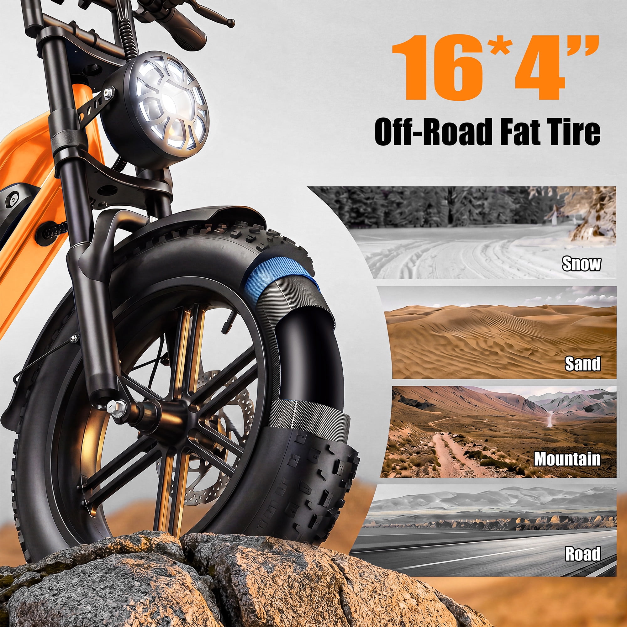 ESKUTE V100 Electric Bike for Teens Adults Students, 750W 28 Mph 48V 13 Ah,16"x4.0" Fat Tire E Bicycle, 7-Speed Dual Suspension Mountain EBike Orange with Phonebag & Lock, UL2849