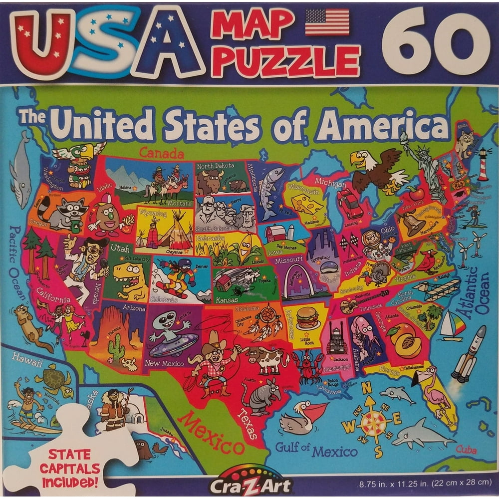 60 Piece Jigsaw Puzzle Map 50 American States USA w State Capitals