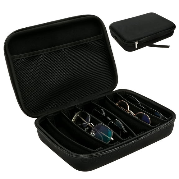 LINFANG Travel Sunglasses Organizer Case Adjustable Slot Hard Shell Eyeglasses Storage Box with Zipper for Men Women Multiple Pairs