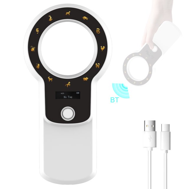 yeacher Wireless Bluetooth Animal Microchip Scanner with 1024 Tag Storage, 134.2kHz RFID Reader for EMID/FDX-B (ISO11784/85) Tags, USB/2.4G/BT Connectivity, Built-in Battery, White WS260-BT