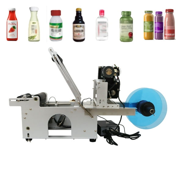 INTBUYING Semi-Automatic Round Bottle Labeling Machine Thecolor Ribbon Hot Ptinter Machine Printed Text Pattern