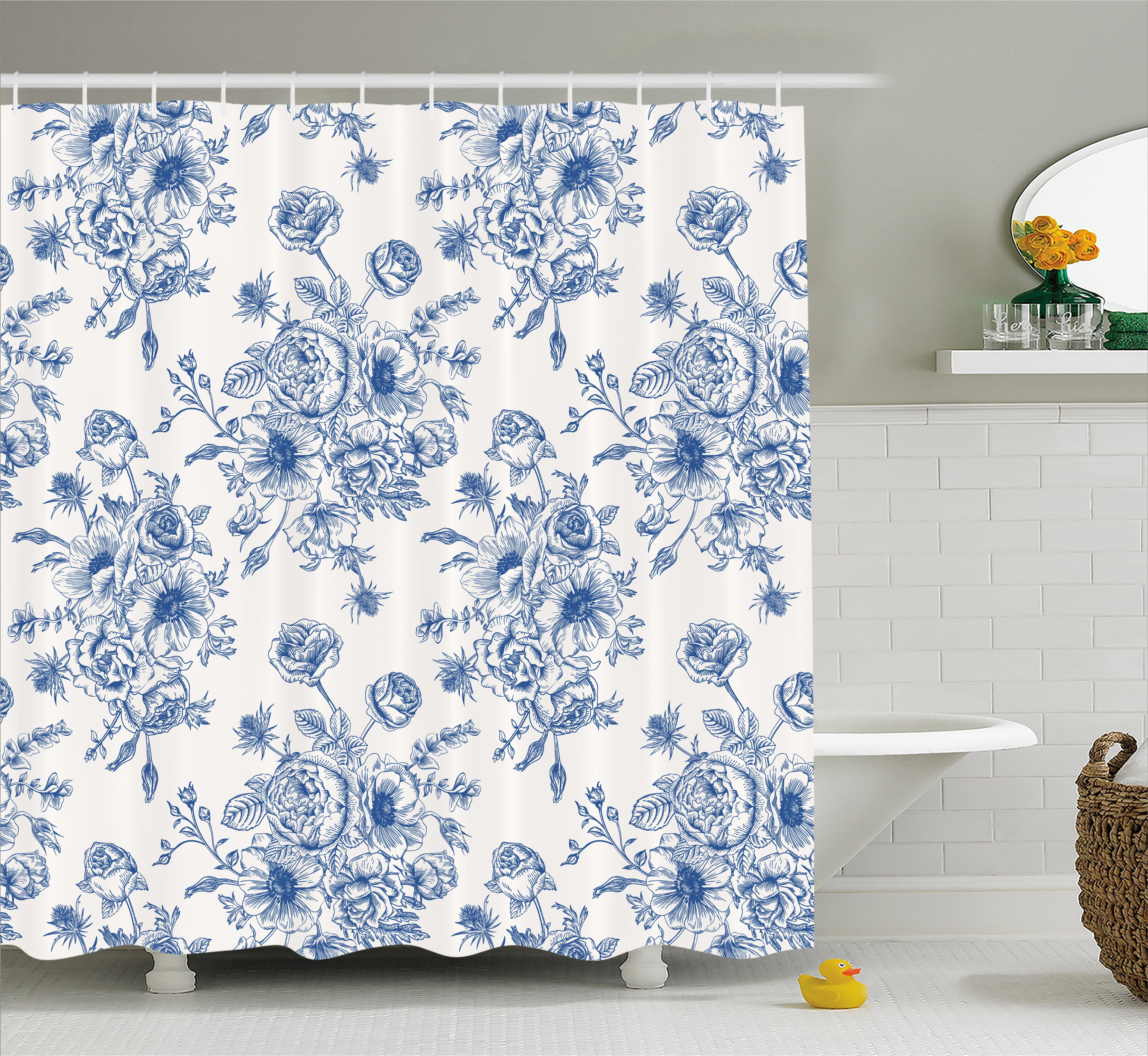Anemone Flower Shower Curtain, Floral Pattern with Bouquet of Blue