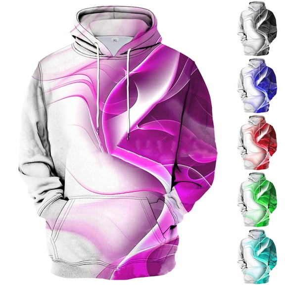 Men's Oversized Colorful Stripe Print Hooded Sweatshirt, Long Sleeve Loose Fit Fleece Pullover for Casual Wear, Graphic Hoodie,Black,L