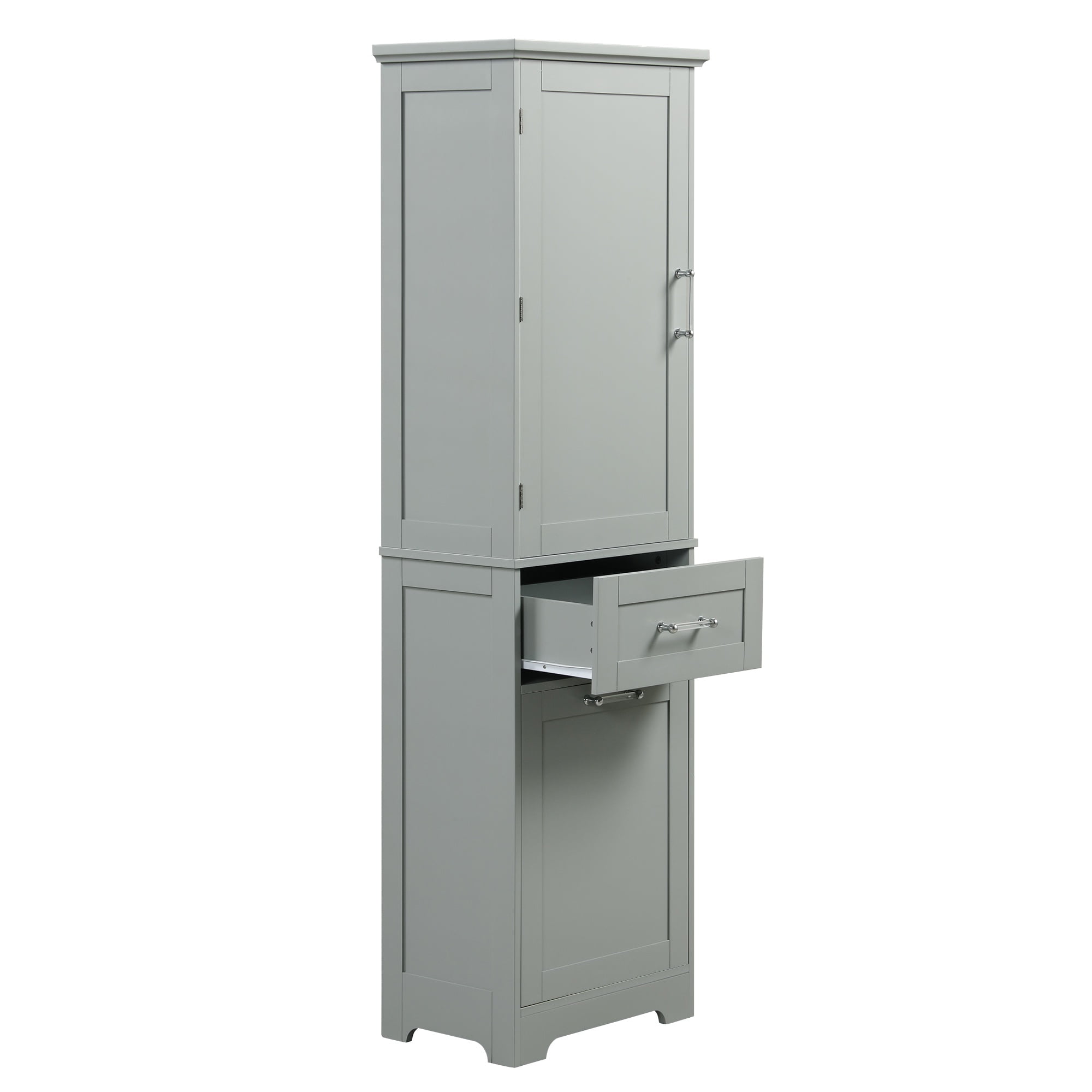 Bellemave 68.1”H Tall Bathroom Storage Cabinet Freestanding Storage Cabinet with 2 Different Size Drawers and 1 Door Wooden Floor Cabinet with Adjustable Shelves for Home, Kitchen, Gray