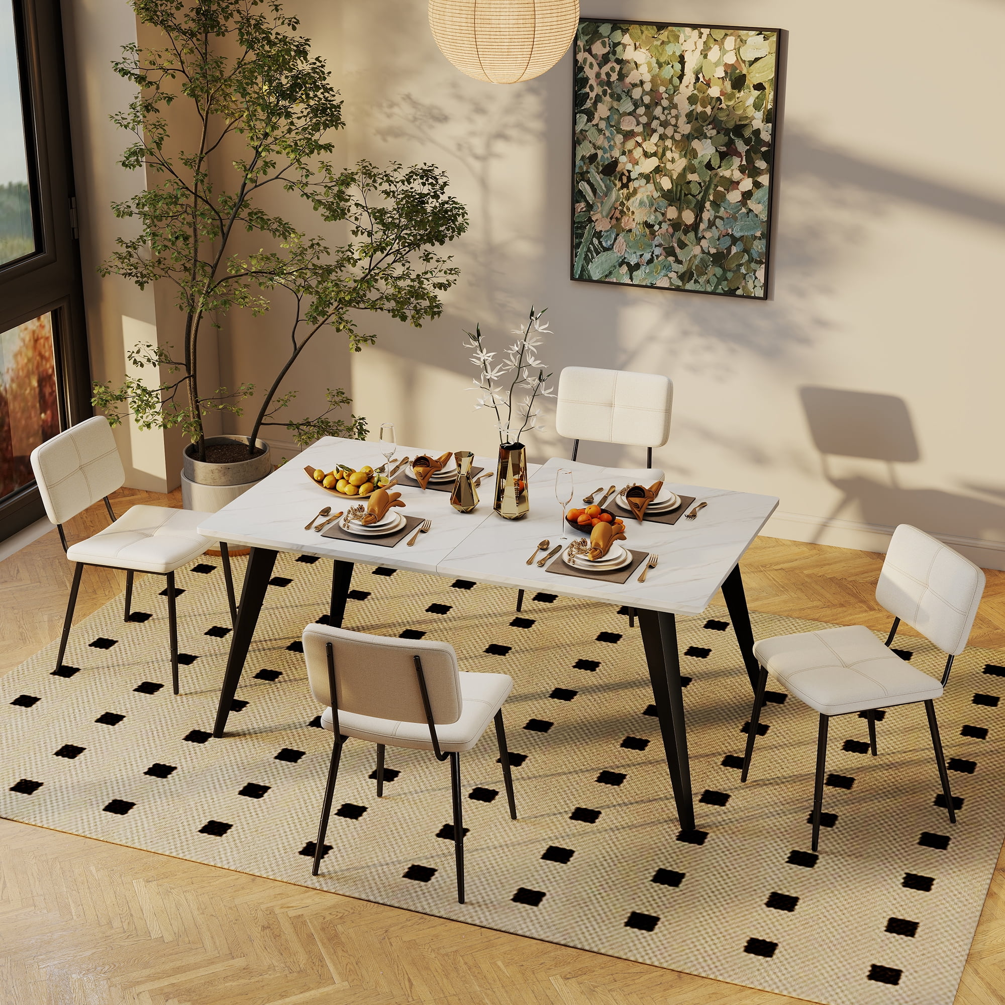 Homy Casa Set of 4 Fabric Dining Chairs, Upholstered Kitchen Accent Chairs for Dining Room, Apartment, Beige