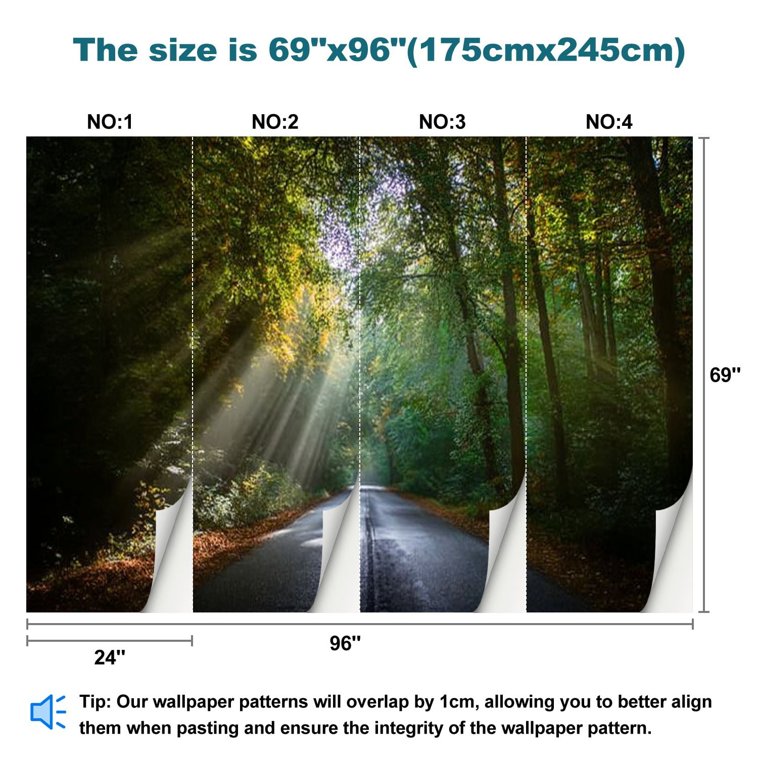 Peel and Stick Wallpaper Light beams forest Modern Art Wall Mural Decor Self Adhesive and Removable 69in x 98in