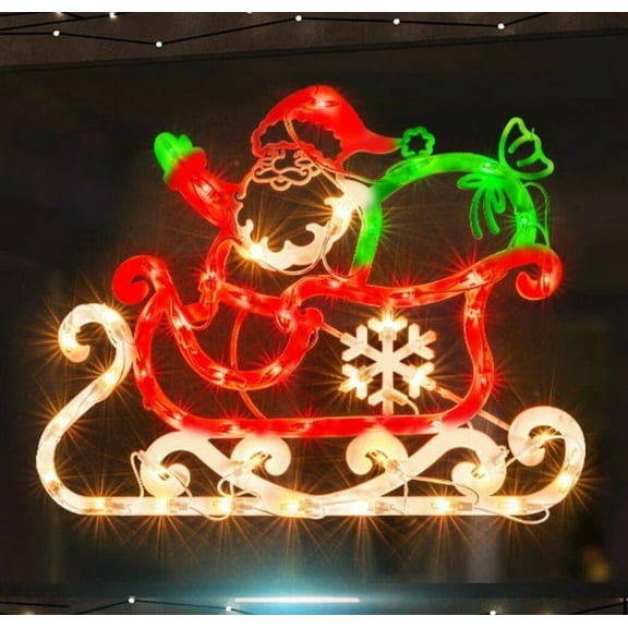Lighted Santa in Sleigh Christmas Window Silhouette Decoration Christmas Lights for Christmas,Party,Home,Patio Lawn,Garden