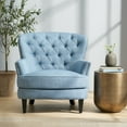 thumbnail image 2 of GDF Studio Ishtar Contemporary Tufted Club Chair with Nailhead Trim, Light Blue Fabric and Matte Black, 2 of 11